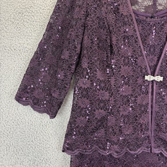 R&M Richards Dress Set 14P Purple 2 Pc Sequin MOB Wedding Cocktail Party Cruise - Picture 4 of 13